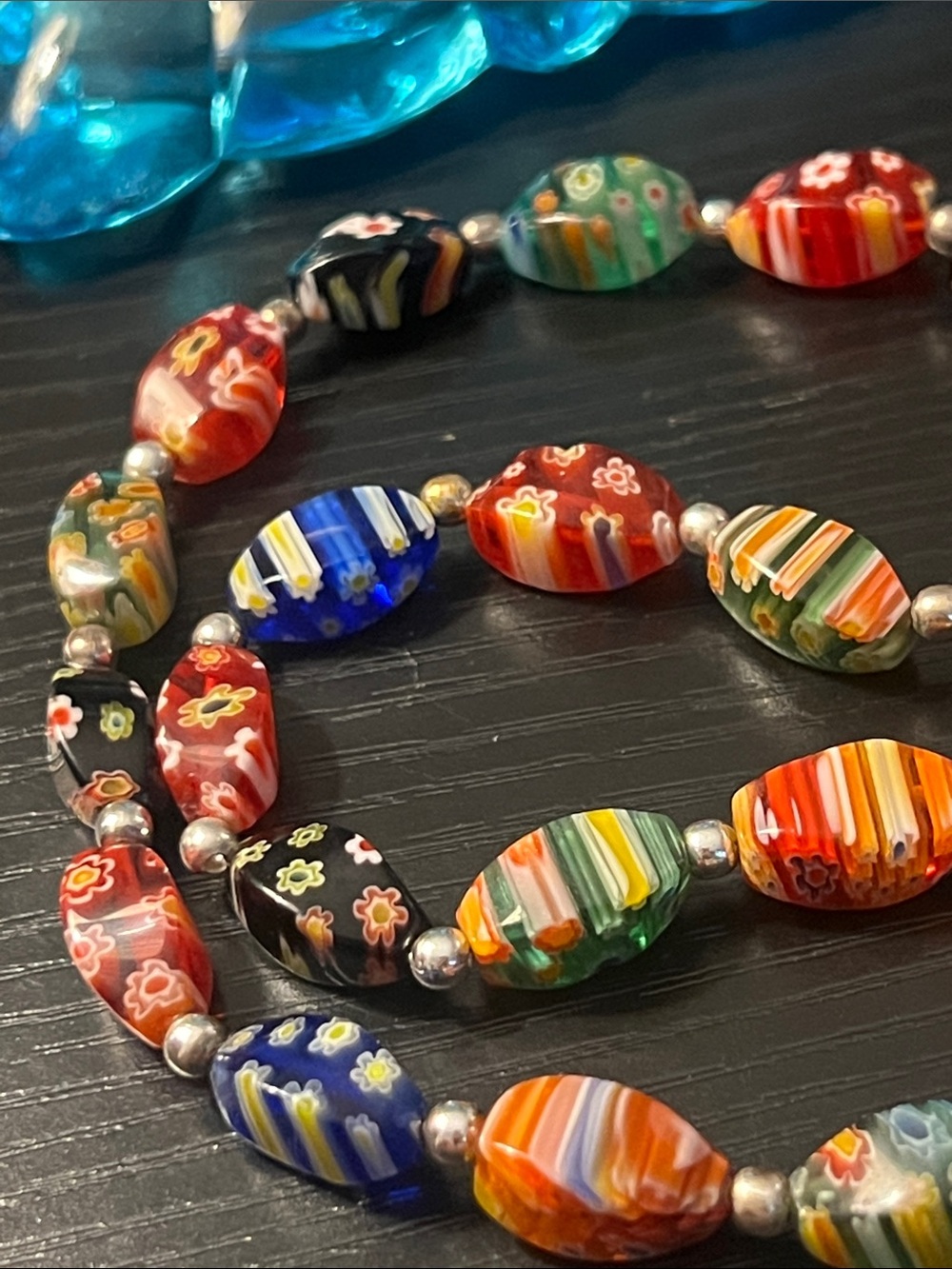 Vintage Millefiori Glass Bead Necklace /Colorful Venetian Style Murano Lampwork